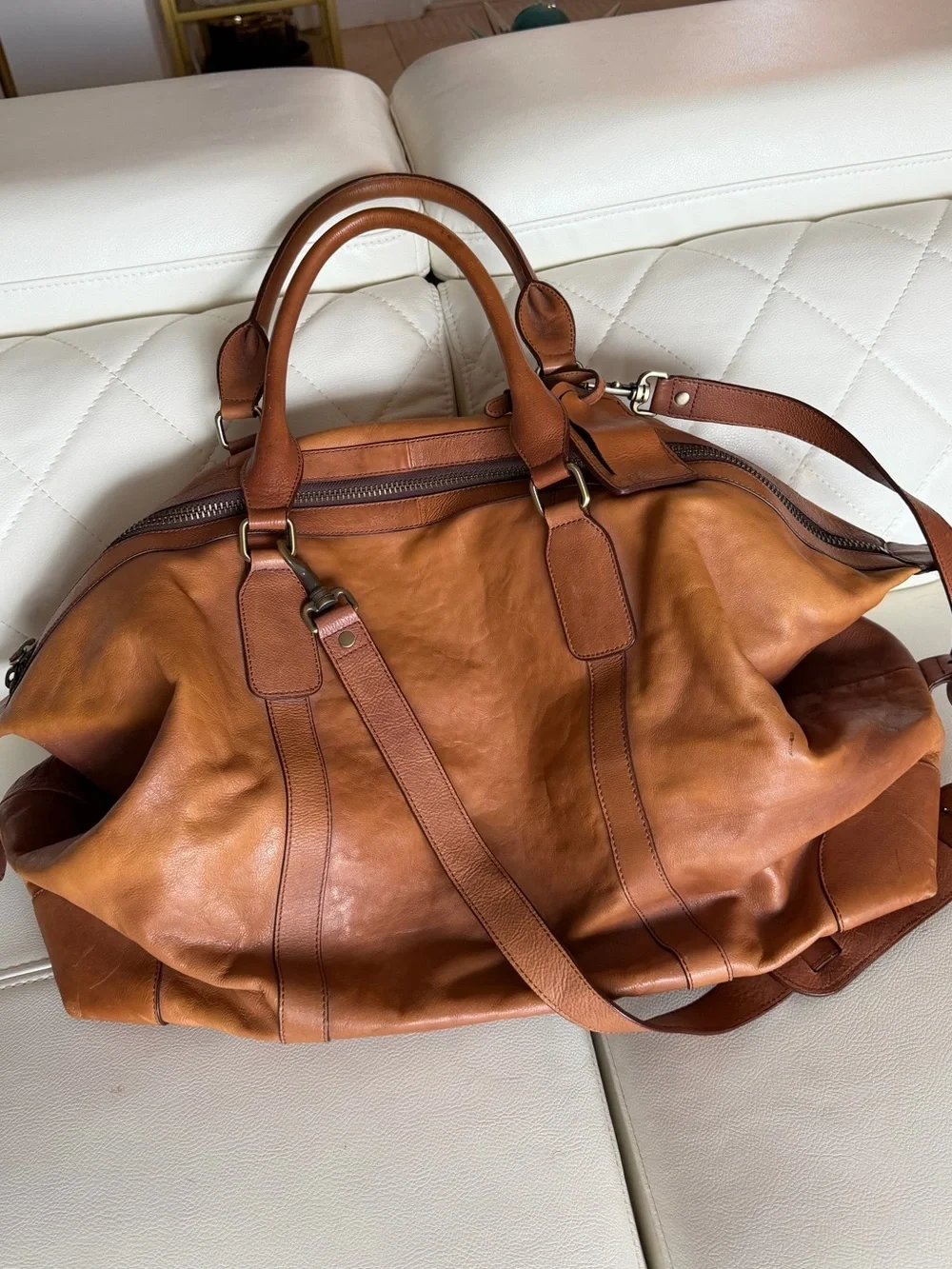 Brooks Brothers Cognac Leather weekend Duffel Bag